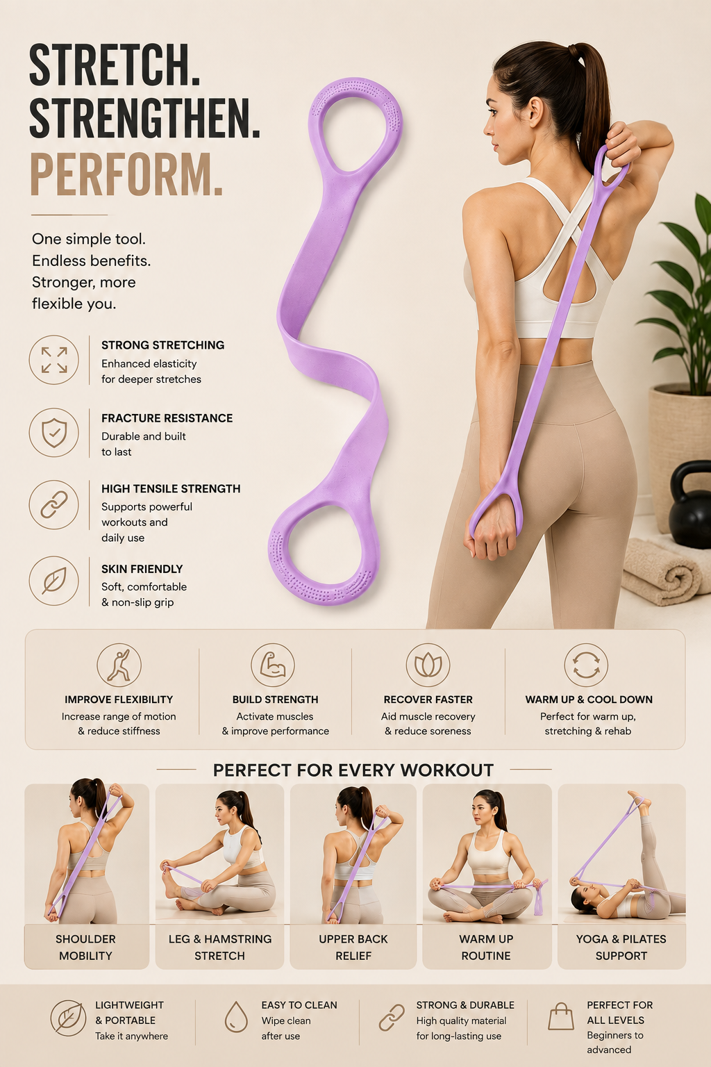 SculptForHer 8-Shaped Resistance Band | Pilates Stretch Band for Glutes, Arms, Legs, Back & Full Body Home Workouts