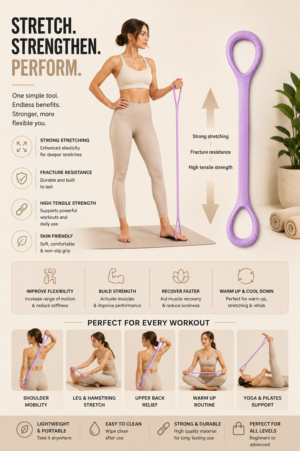 SculptForHer 8-Shaped Resistance Band | Pilates Stretch Band for Glutes, Arms, Legs, Back & Full Body Home Workouts