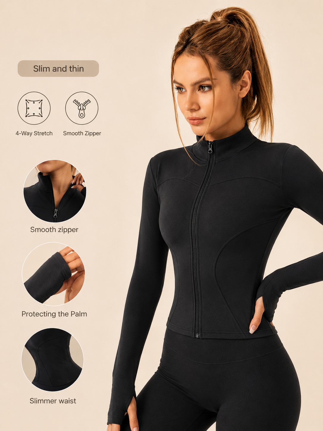 Sculpta™ Women’s Long Sleeve Zip Gym Jacket | Quick-Dry Slim Fit Fitness Top