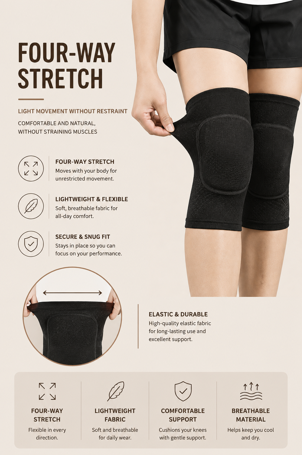 SculptForHer Compression Knee Pads (2 Pack) | Elastic Knee Support Sleeves with Thick EVA Padding for Gym, Volleyball, Running & Fitness