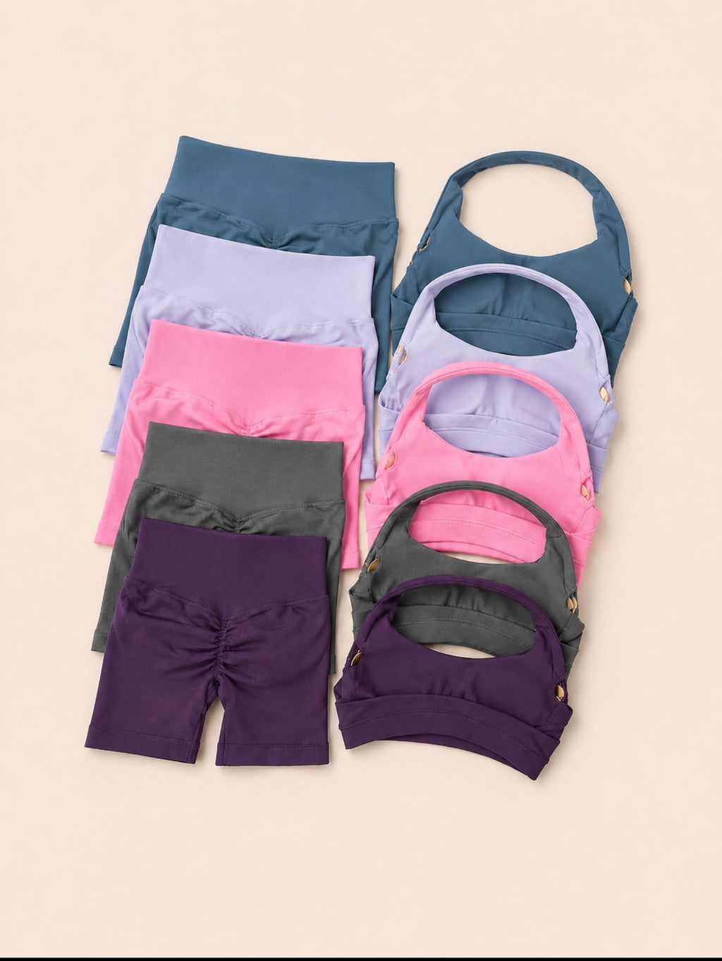 SculptForHer Halter Neck Sports Bra & High Waist Scrunch Shorts Gym Set | Seamless Yoga & Pilates Activewear for Women