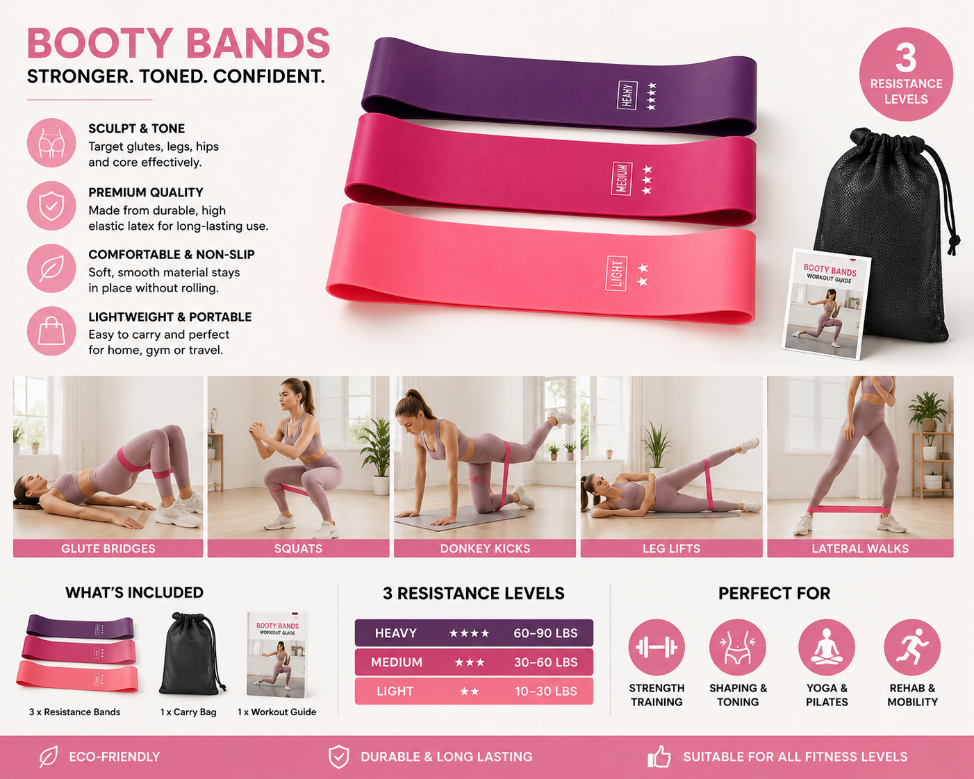 SculptForHer Booty Resistance Bands Set | Fabric Glute & Leg Workout Bands