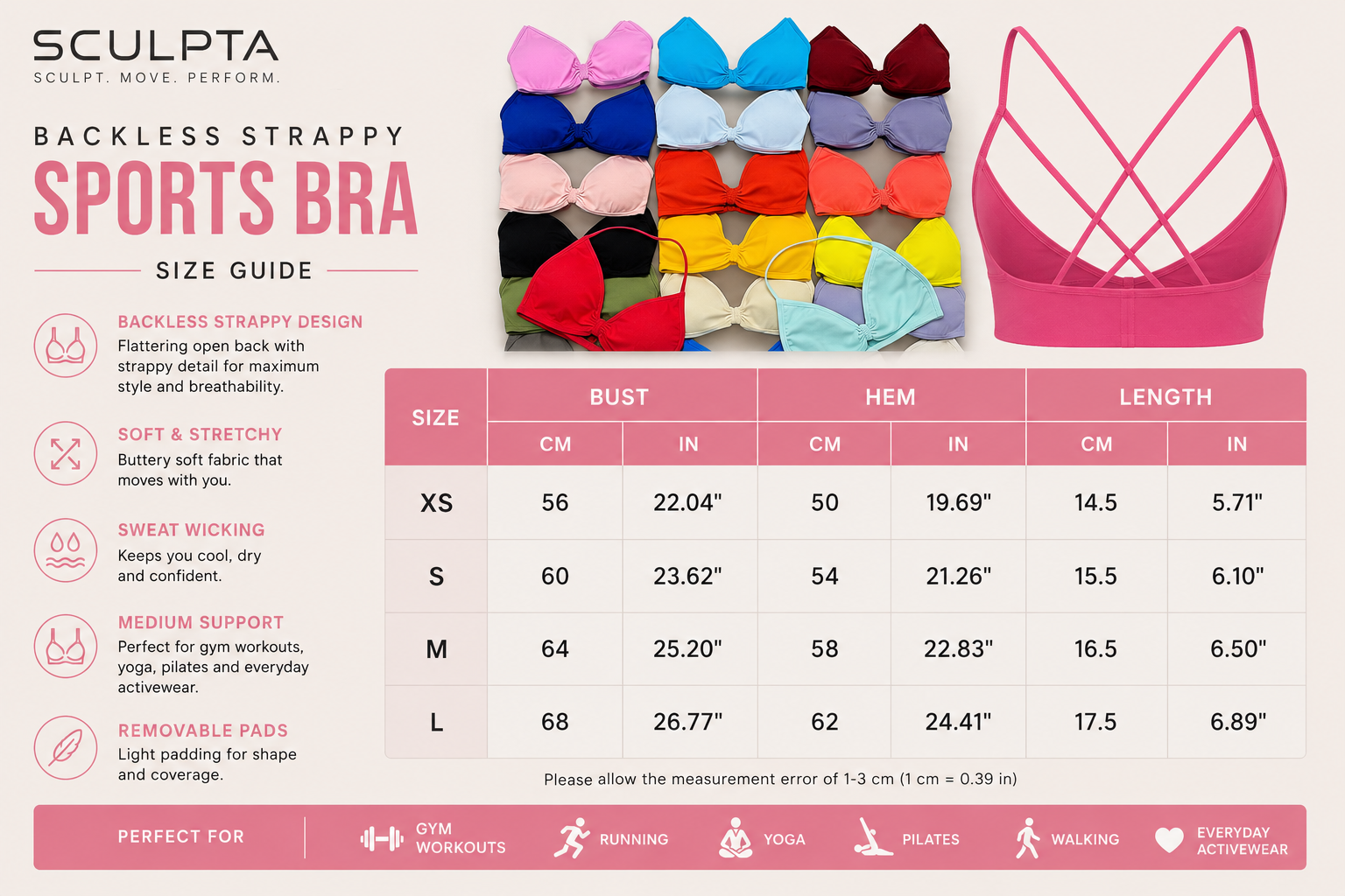Sculpta™ Backless Strappy Sports Bra | Seamless Medium Support