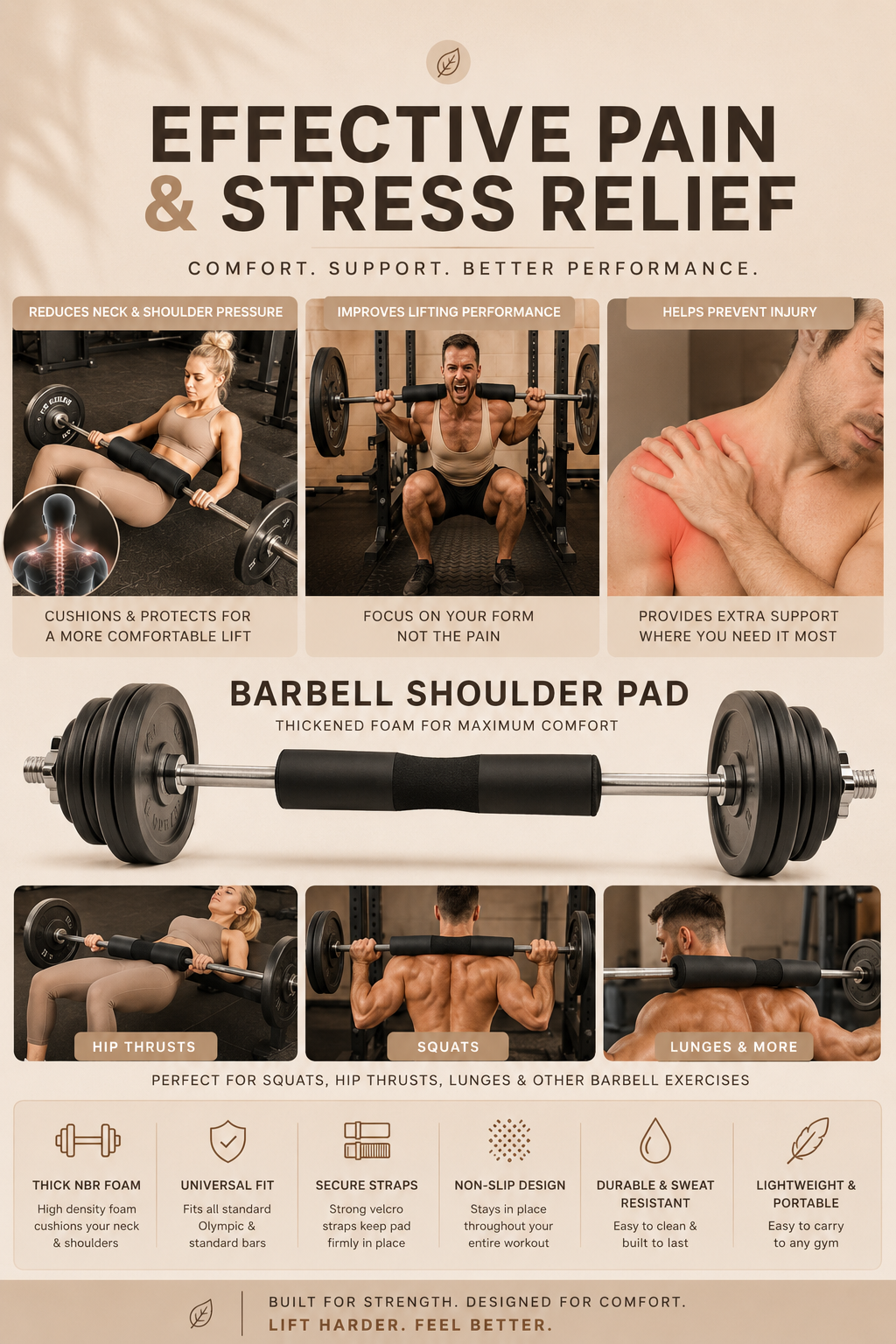 SculptForHer Barbell Shoulder Pads Thickened Squat Weightlifting Foam Neck Pads Lunges Hip Thrusts Powerlifting Deadlift Gym Fitness Training