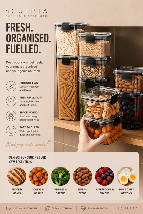 Sculpta™ Airtight Protein Storage Container | Large Supplement & Protein Powder Canister | Moisture-Proof Kitchen Storage Jar