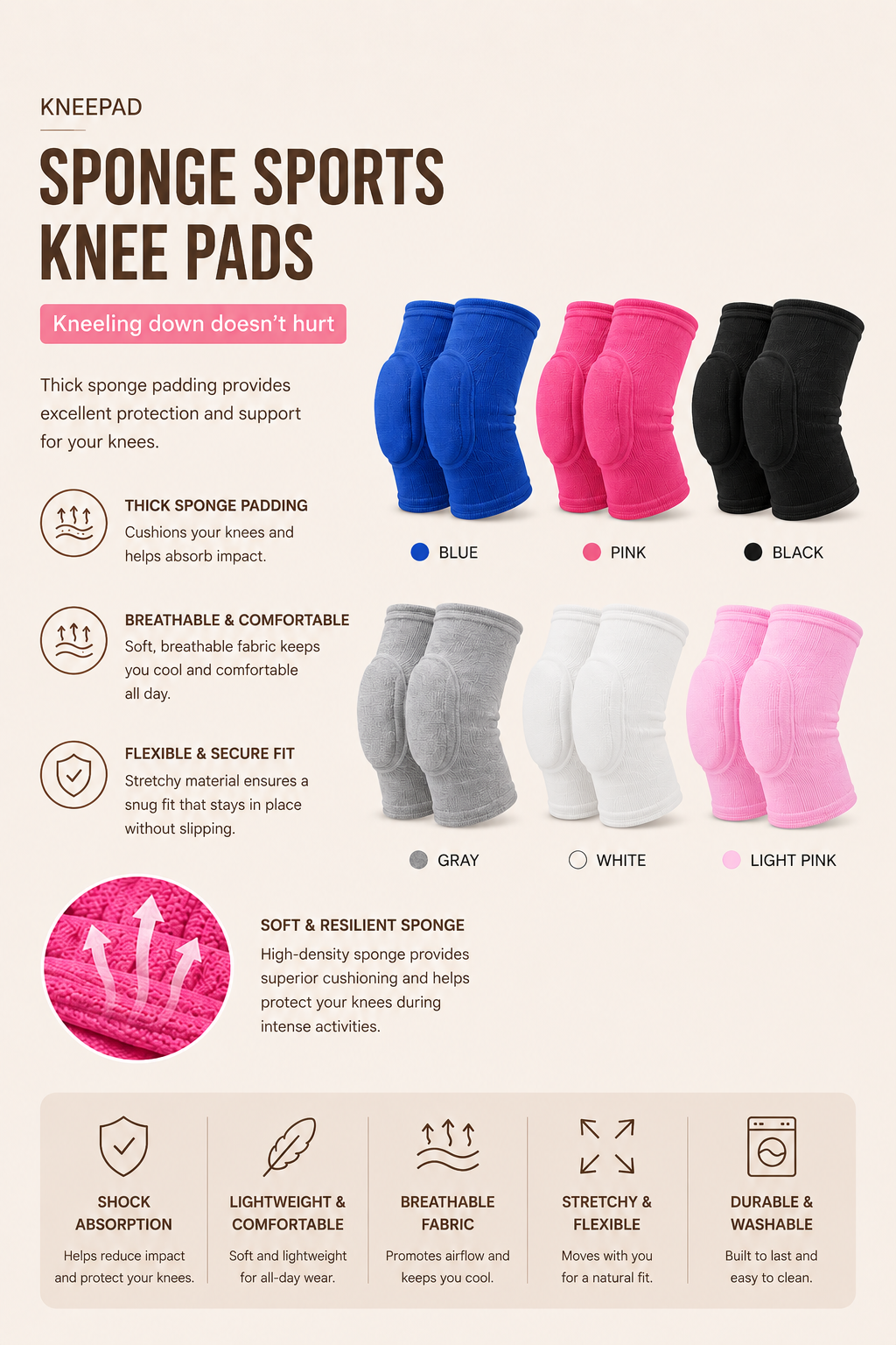 SculptForHer Compression Knee Pads (2 Pack) | Elastic Knee Support Sleeves with Thick EVA Padding for Gym, Volleyball, Running & Fitness