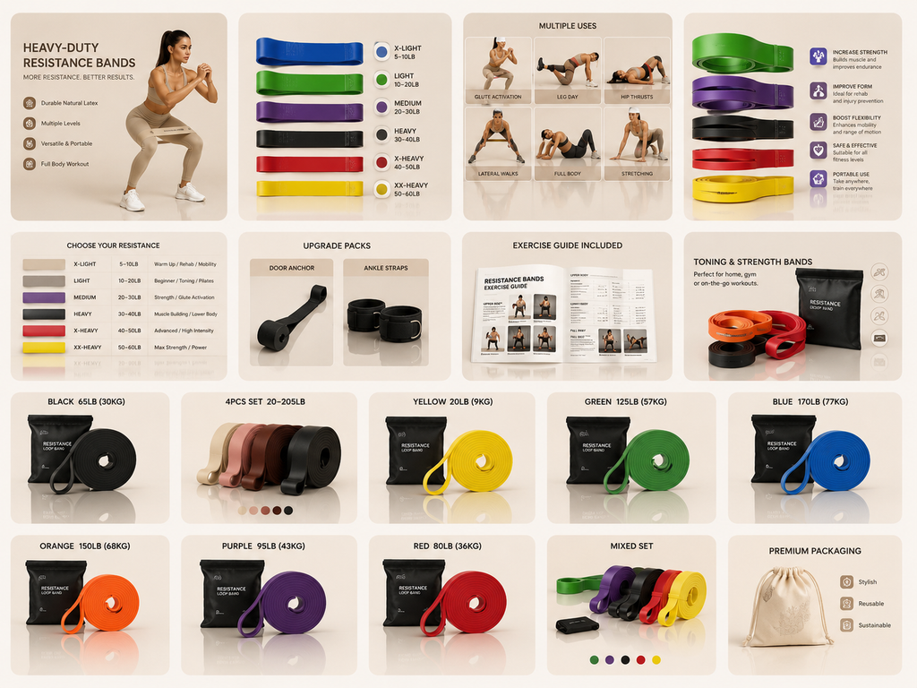 SculptForHer 20~230lbs Heavy-Duty Resistance Band Agility Training Workout Gym Equipment Yoga Pilates Accessories Rubber Band Home Gym