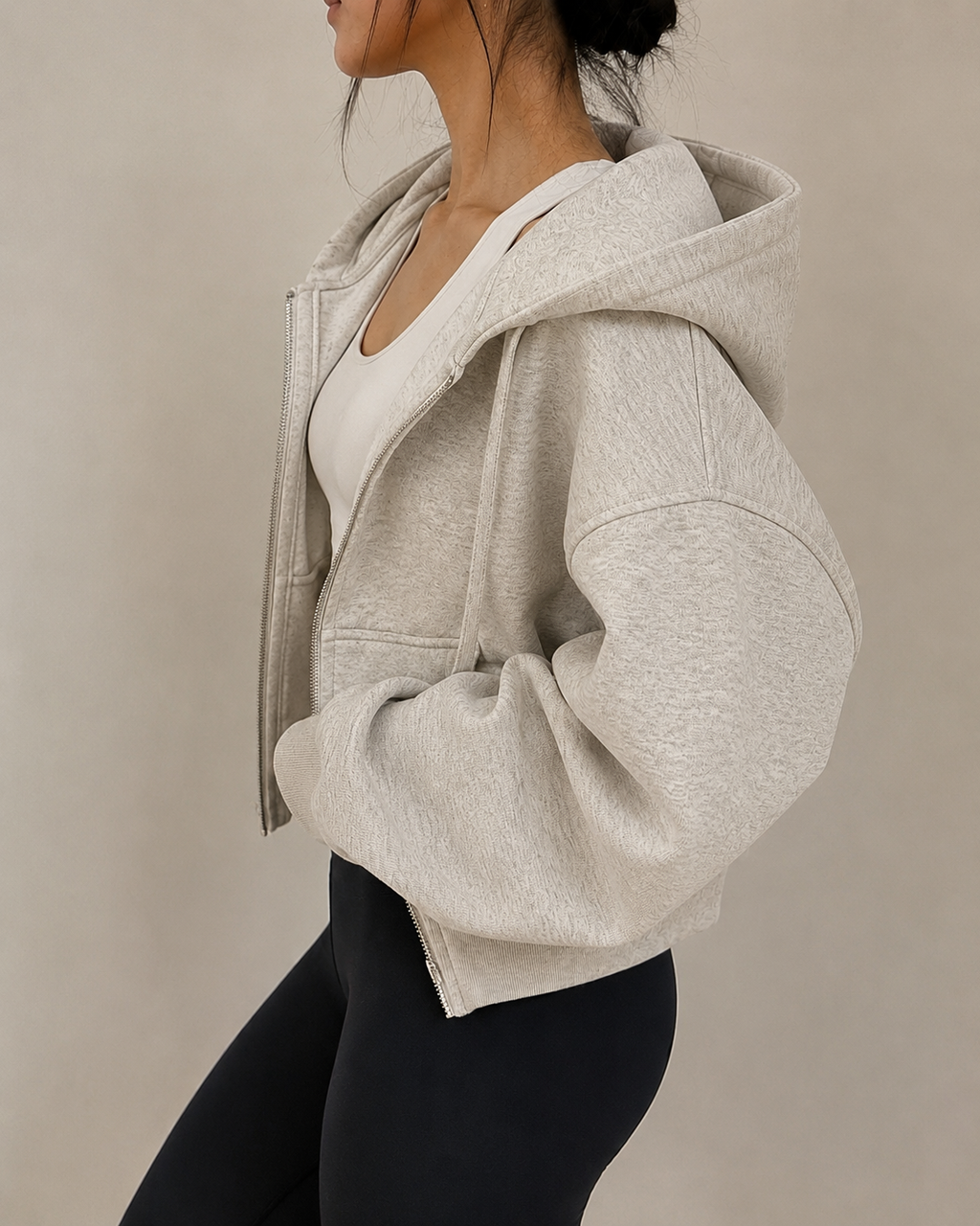 Sculpta™ Women’s Cropped Zip Hoodie | Fleece-Lined Lightweight Gym Jacket