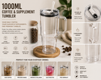 SculptForHer 1000ml Coffee & Supplement Tumbler | Reusable Travel Cup with Lid & Straw