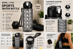 SculptForHer 800ml Sports Water Bottle | Leakproof Gym Bottle with Time Marker & Carry Strap