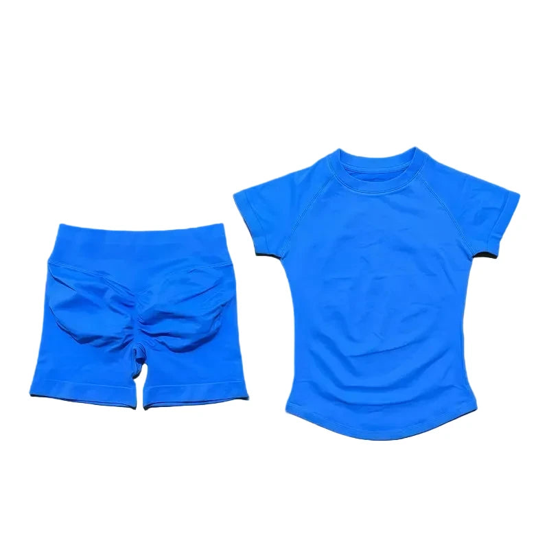 Sculpta™ 2 Piece Seamless Gym Set | Women’s Short Sleeve Crop Top & High Waist Sports Shorts Activewear