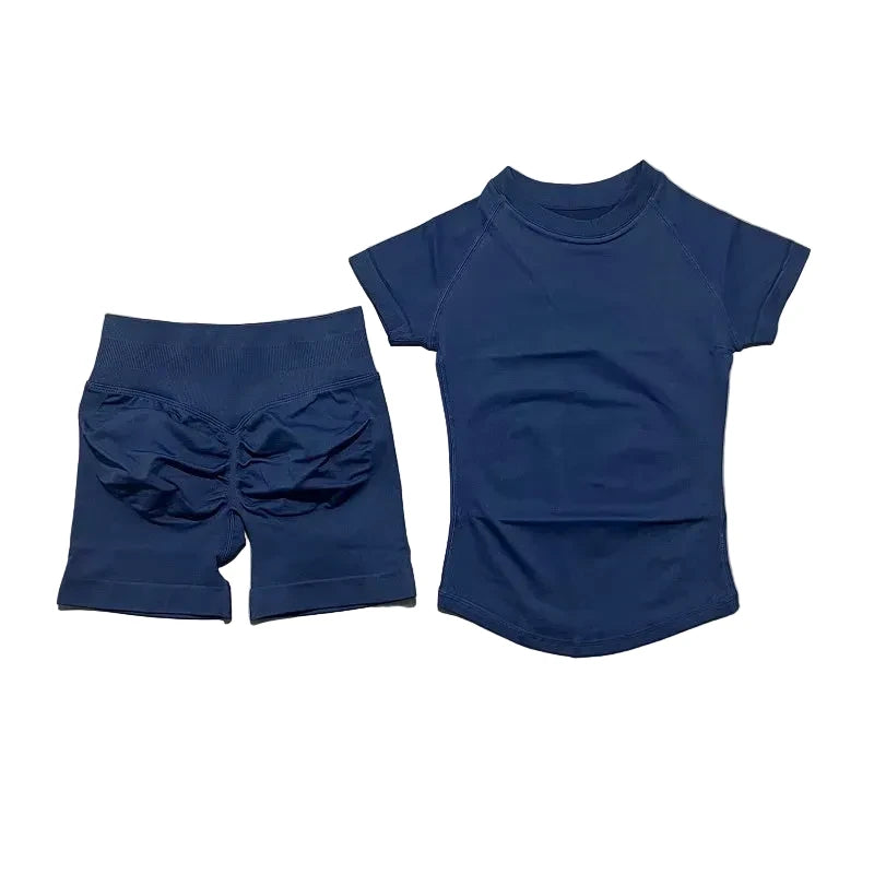 Sculpta™ 2 Piece Seamless Gym Set | Women’s Short Sleeve Crop Top & High Waist Sports Shorts Activewear