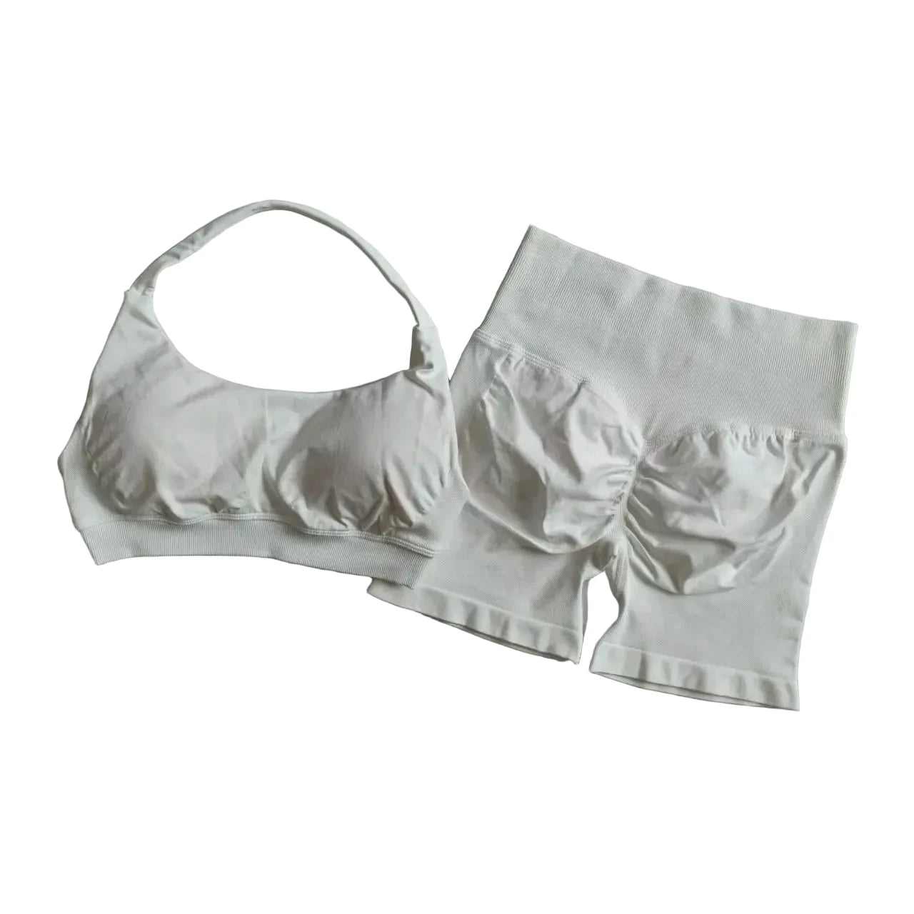 SculptForHer Halter Neck Sports Bra & High Waist Scrunch Shorts Gym Set | Seamless Yoga & Pilates Activewear for Women