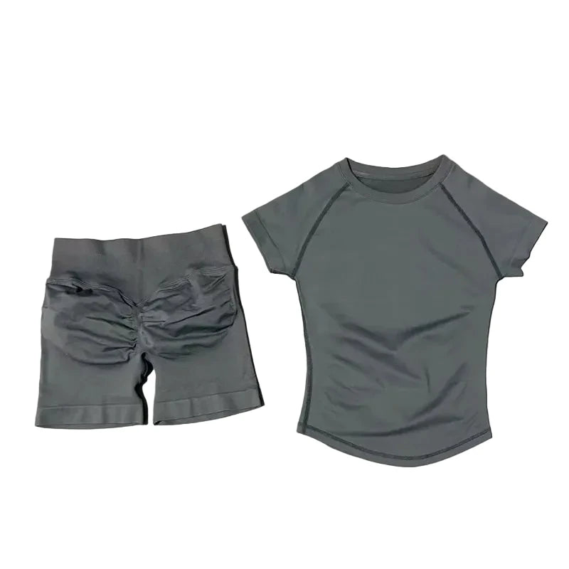 SculptForHer Seamless Gym Set | Sculpt Performance T-Shirt & Scrunch Shorts for Women