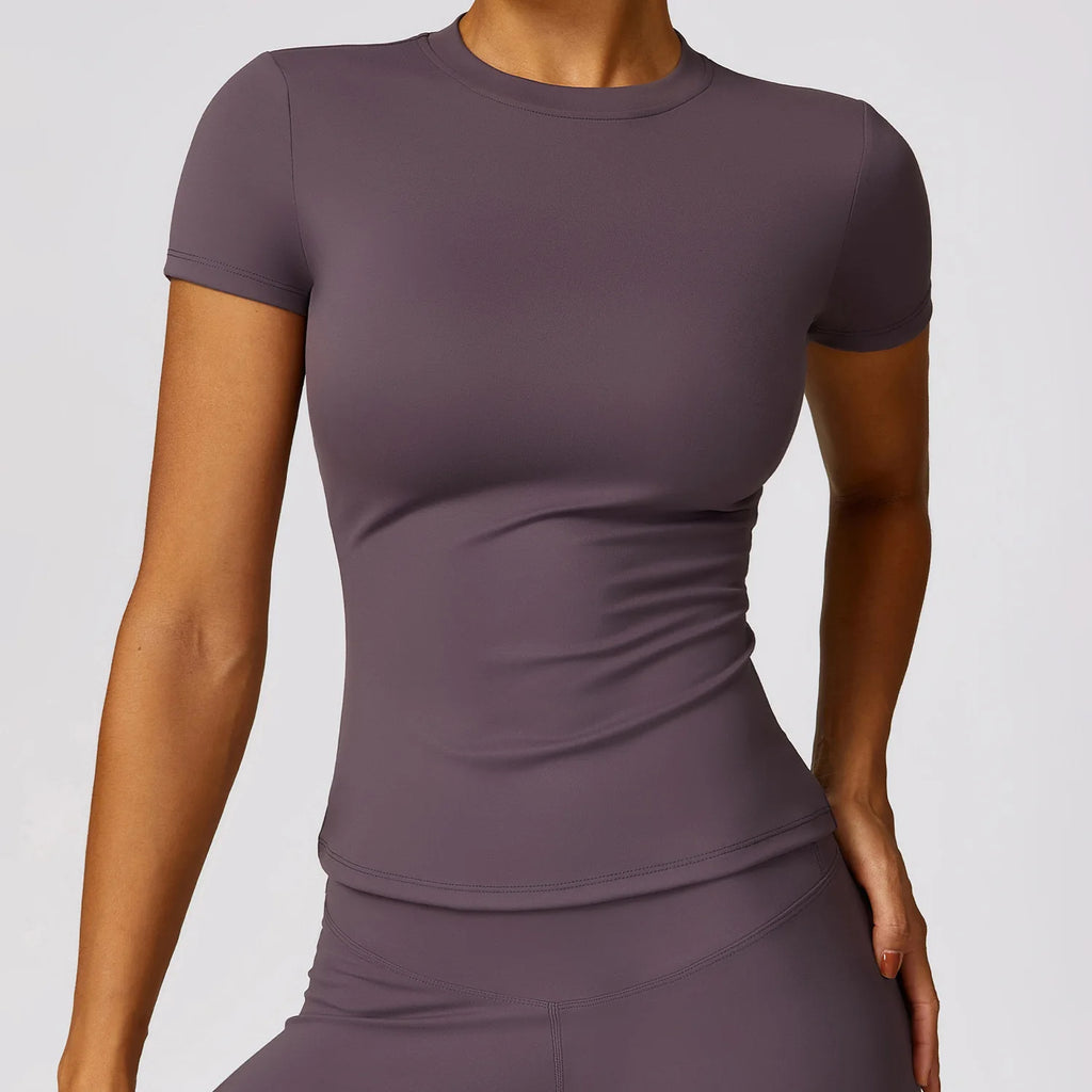 SculptForHer Women Running Sports T Shirt Summer Short Sleeve Round Neck Breathable Stretchy GYM Yoga Slim Fitness Active Top Tee