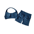 SculptForHer Halter Neck Sports Bra & High Waist Scrunch Shorts Gym Set | Seamless Yoga & Pilates Activewear for Women
