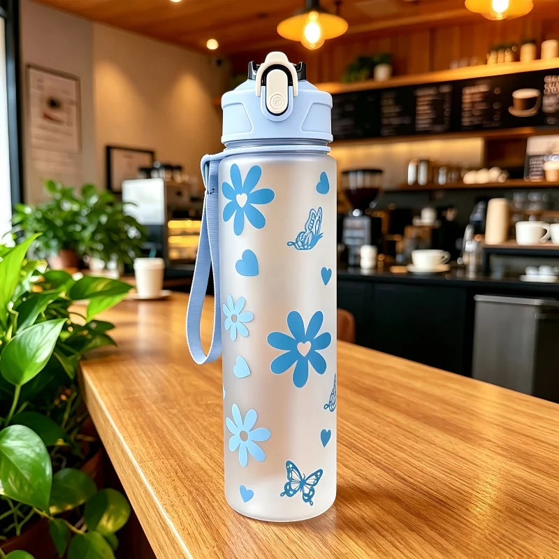 SculptForHer 800ml Sports Water Bottle | Leakproof Gym Bottle with Time Marker & Carry Strap