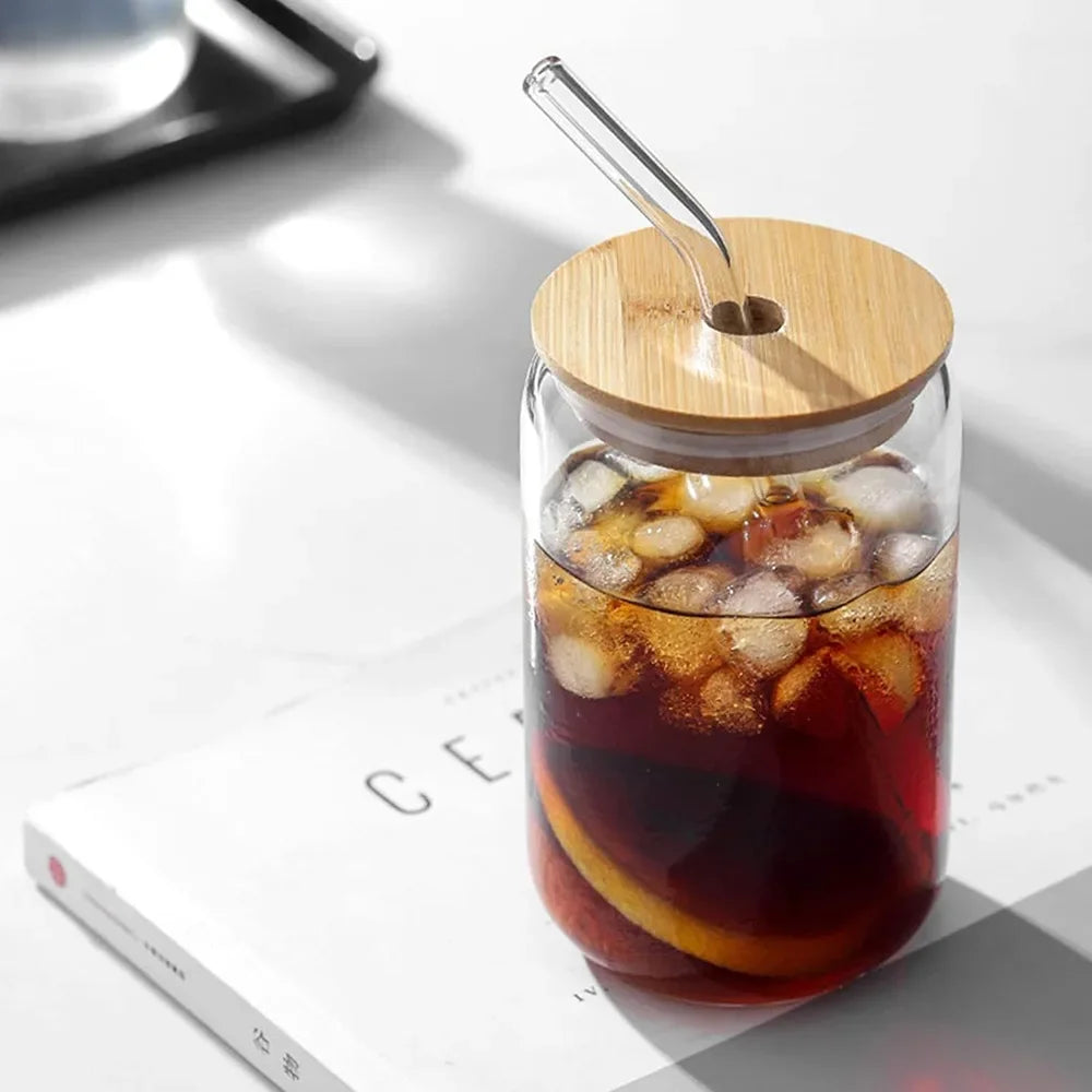 SculptForHer Glass Protein Tumbler | Bamboo Lid & Reusable Straw Coffee & Supplement Cup