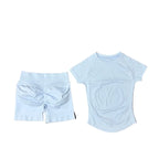 SculptForHer 2 Piece Seamless Gym Set | Women’s Short Sleeve Crop Top & High Waist Sports Shorts Activewear