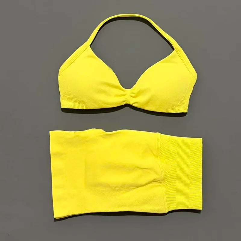 SculptForHer Women’s 2 Piece Scrunch Gym Set | High-Waisted Shorts & Strappy Sports Bra | Seamless Workout Outfit