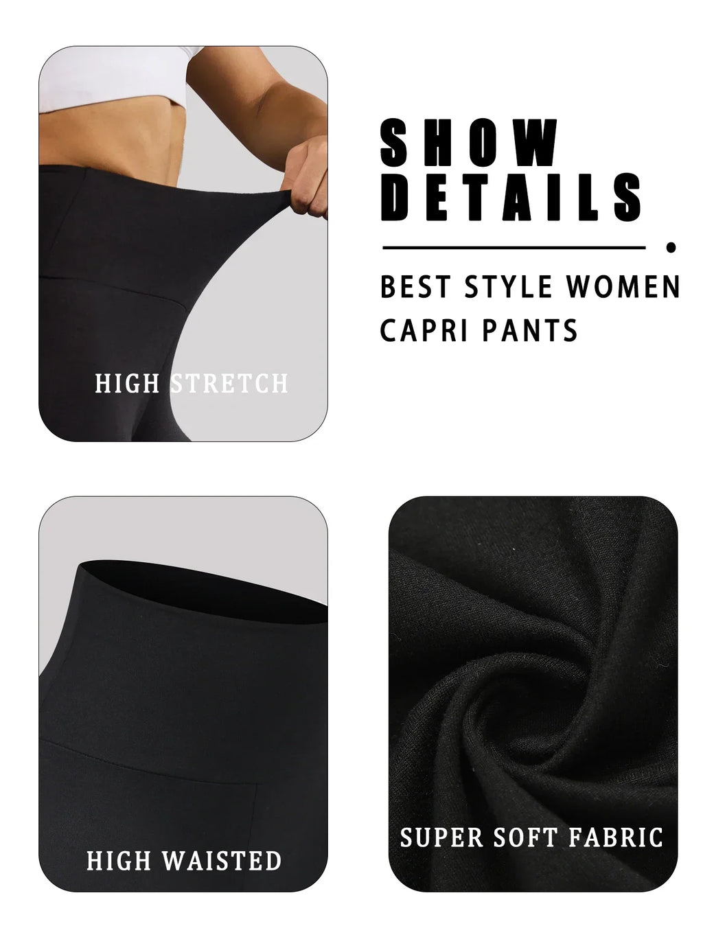 SculptForHer Women’s High Waisted Capri Leggings – Soft Stretch Gym, Yoga & Running Leggings