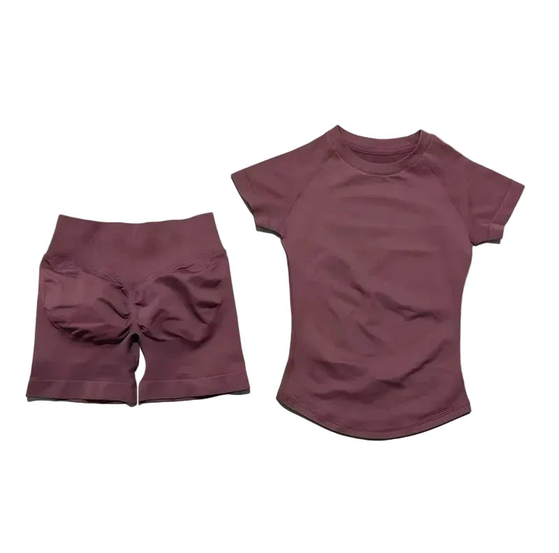 Sculpta™ Seamless Gym Set | Sculpt Performance T-Shirt & Scrunch Shorts for Women