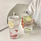 SculptForHer 600ml Glass Tumbler with Lid & Straw | Premium Coffee, Matcha & Iced Drink Cup