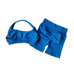 SculptForHer Halter Neck Sports Bra & High Waist Scrunch Shorts Gym Set | Seamless Yoga & Pilates Activewear for Women