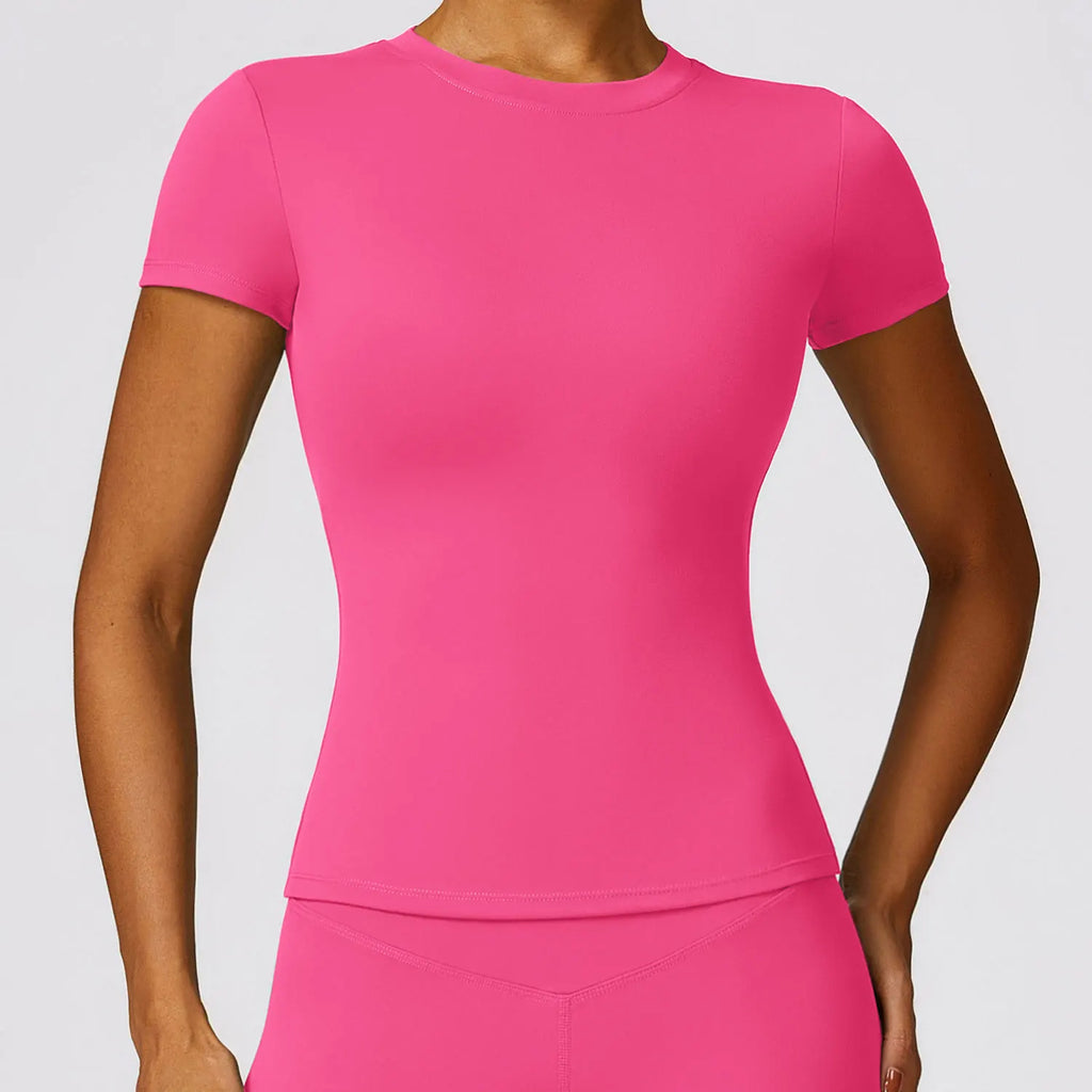 SculptForHer Women Running Sports T Shirt Summer Short Sleeve Round Neck Breathable Stretchy GYM Yoga Slim Fitness Active Top Tee
