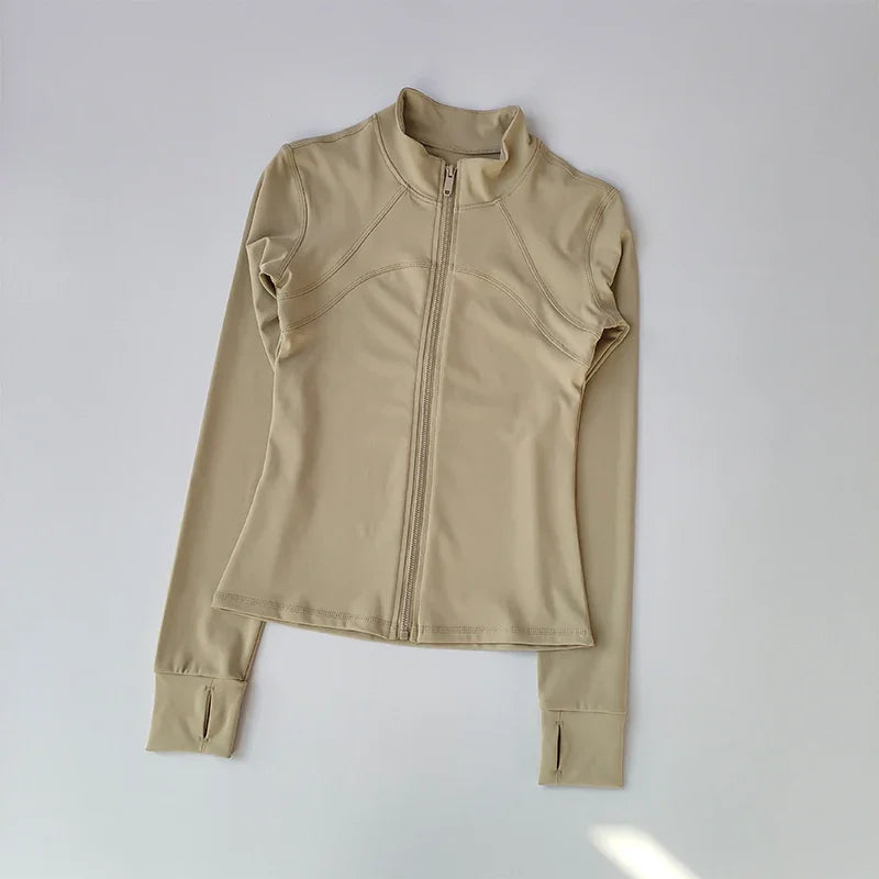 SculptForHer Performance Zip Jacket | Seamless Long Sleeve Gym Top
