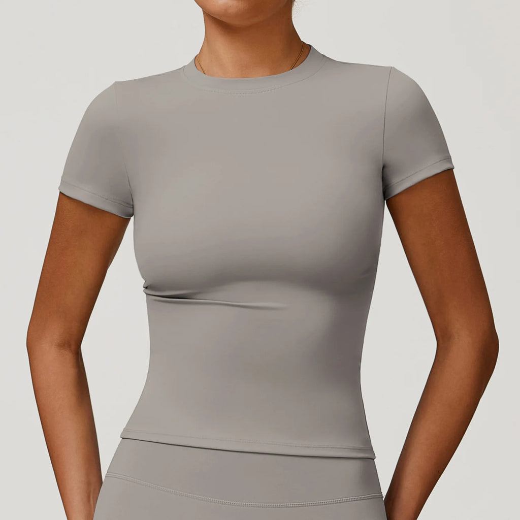 SculptForHer Women Running Sports T Shirt Summer Short Sleeve Round Neck Breathable Stretchy GYM Yoga Slim Fitness Active Top Tee