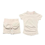 SculptForHer 2 Piece Seamless Gym Set | Women’s Short Sleeve Crop Top & High Waist Sports Shorts Activewear