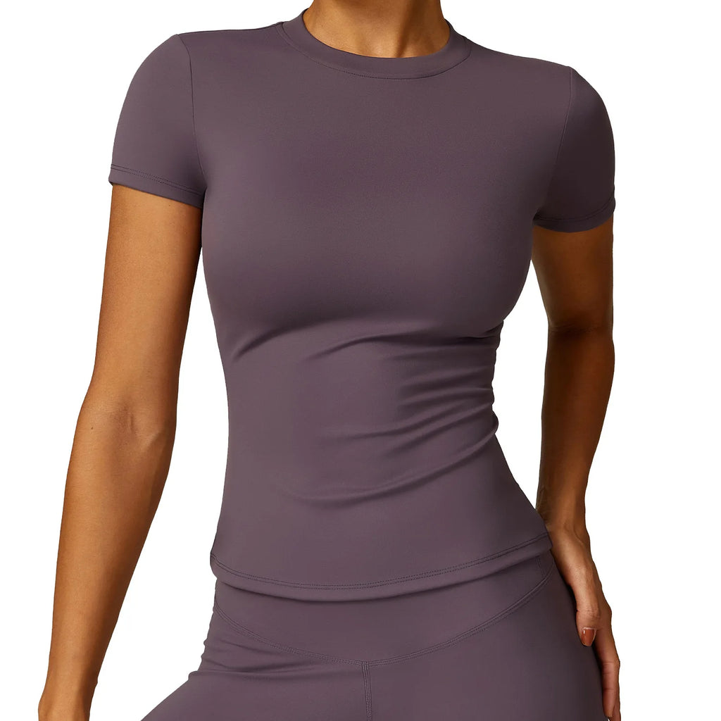 SculptForHer Women Running Sports T Shirt Summer Short Sleeve Round Neck Breathable Stretchy GYM Yoga Slim Fitness Active Top Tee