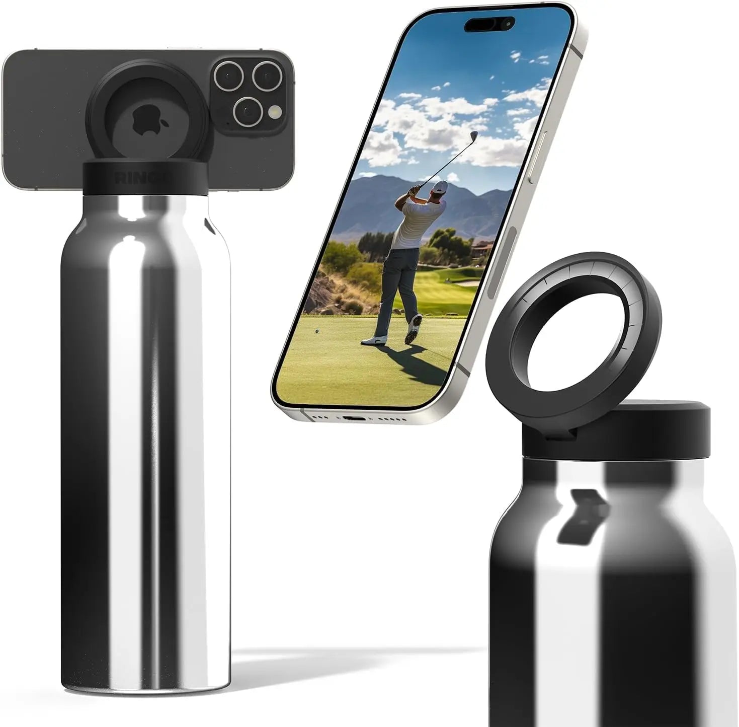 24oz Insulated Water Bottle with Magnetic Phone Mount & Straw