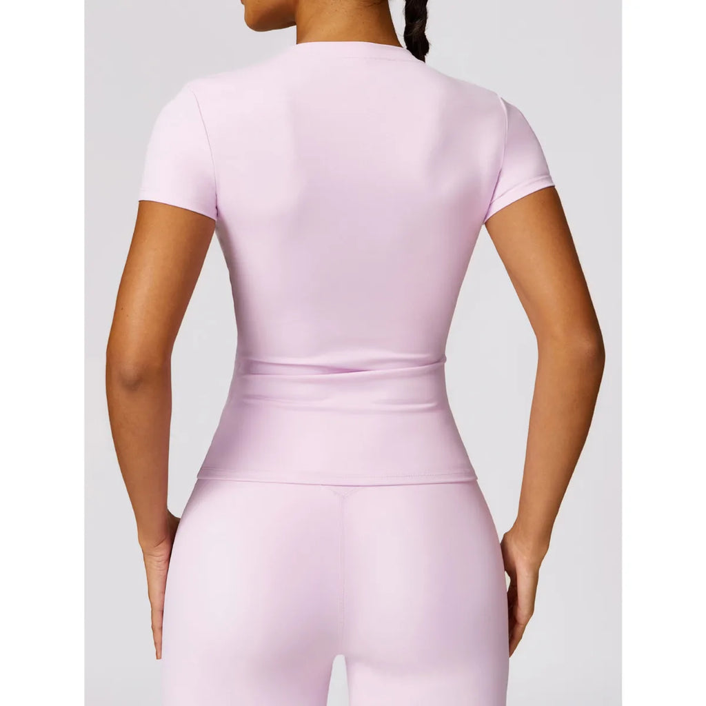SculptForHer Women Running Sports T Shirt Summer Short Sleeve Round Neck Breathable Stretchy GYM Yoga Slim Fitness Active Top Tee