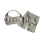 SculptForHer Halter Neck Sports Bra & High Waist Scrunch Shorts Gym Set | Seamless Yoga & Pilates Activewear for Women