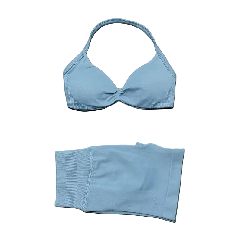SculptForHer Women’s 2 Piece Scrunch Gym Set | High-Waisted Shorts & Strappy Sports Bra | Seamless Workout Outfit