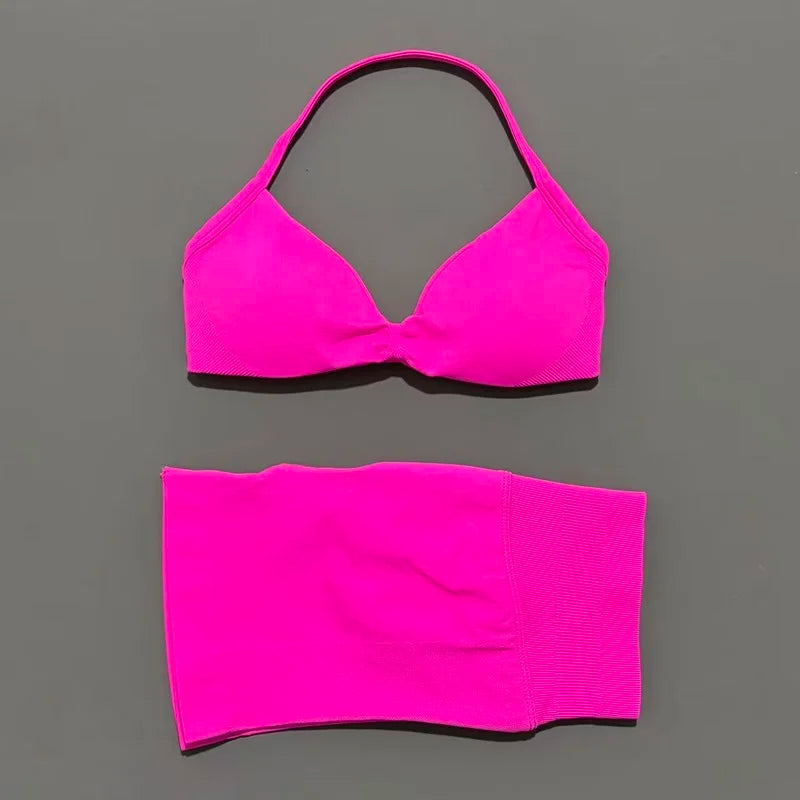 SculptForHer Women’s 2 Piece Scrunch Gym Set | High-Waisted Shorts & Strappy Sports Bra | Seamless Workout Outfit