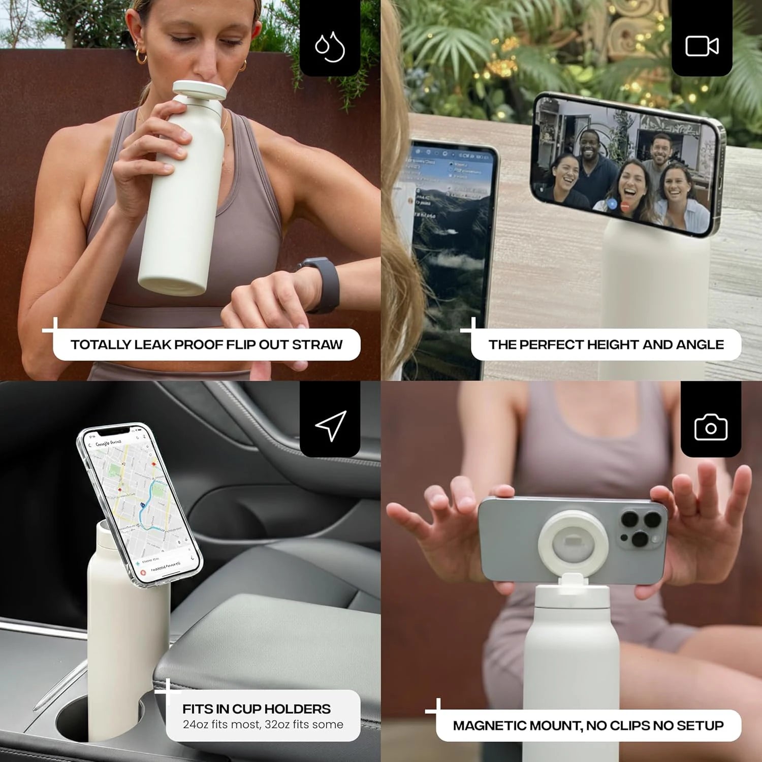 24oz Insulated Water Bottle with Magnetic Phone Mount & Straw