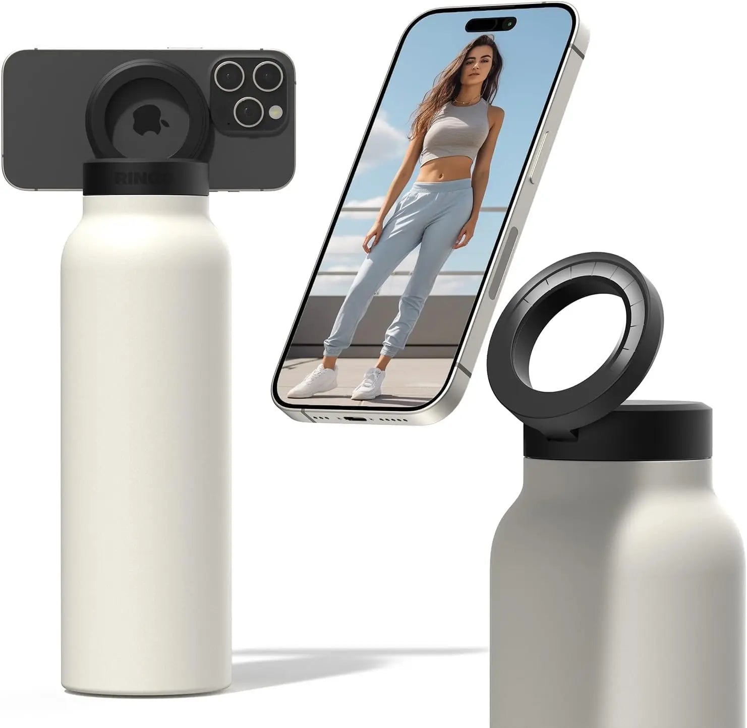 24oz Insulated Water Bottle with Magnetic Phone Mount & Straw
