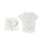 SculptForHer 2 Piece Seamless Gym Set | Women’s Short Sleeve Crop Top & High Waist Sports Shorts Activewear