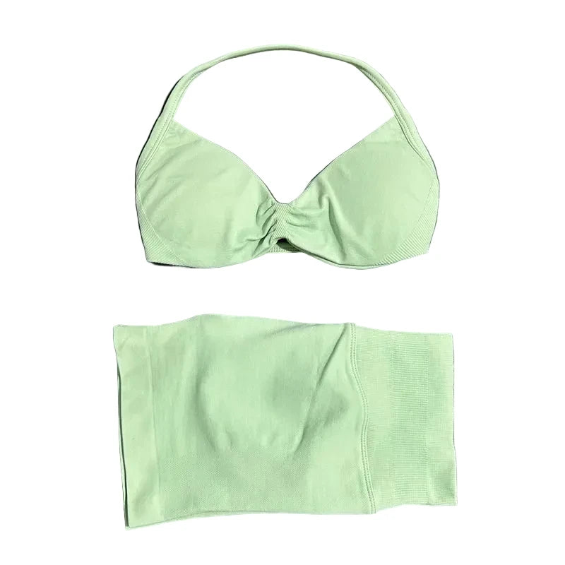 SculptForHer Women’s 2 Piece Scrunch Gym Set | High-Waisted Shorts & Strappy Sports Bra | Seamless Workout Outfit