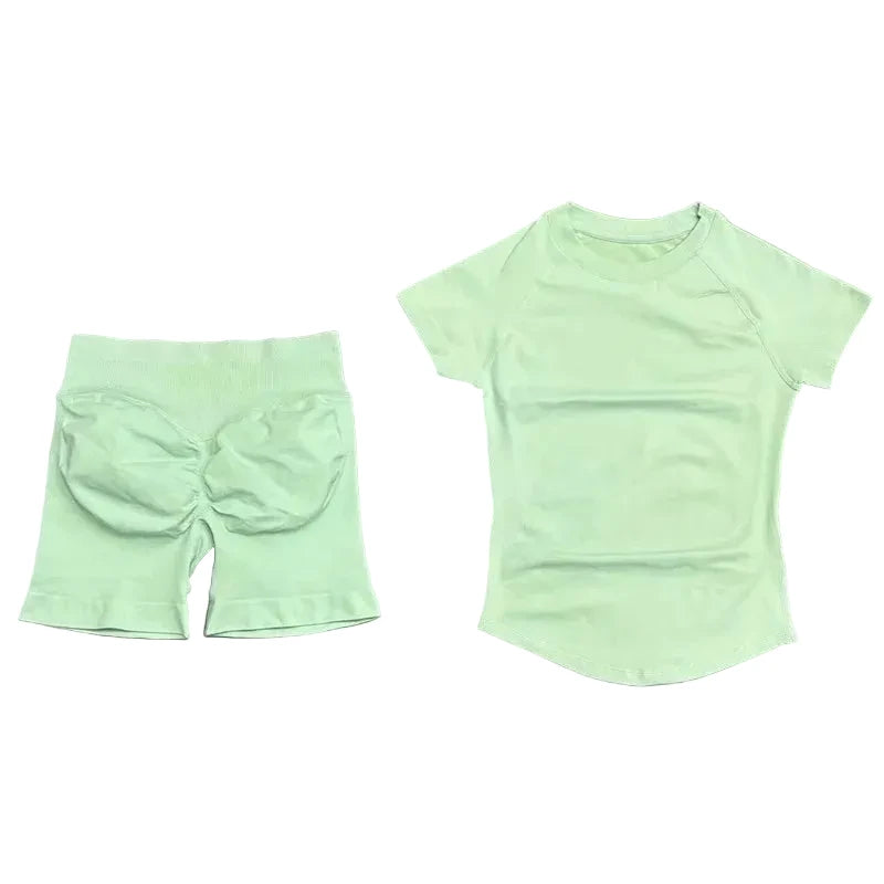 Sculpta™ 2 Piece Seamless Gym Set | Women’s Short Sleeve Crop Top & High Waist Sports Shorts Activewear