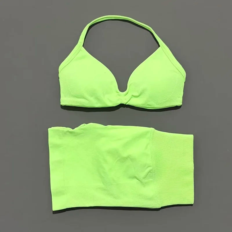 SculptForHer Women’s 2 Piece Scrunch Gym Set | High-Waisted Shorts & Strappy Sports Bra | Seamless Workout Outfit