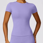 SculptForHer Women Running Sports T Shirt Summer Short Sleeve Round Neck Breathable Stretchy GYM Yoga Slim Fitness Active Top Tee