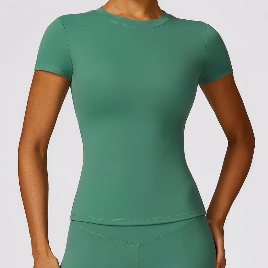 SculptForHer Women Running Sports T Shirt Summer Short Sleeve Round Neck Breathable Stretchy GYM Yoga Slim Fitness Active Top Tee