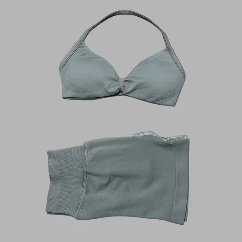 SculptForHer Women’s 2 Piece Scrunch Gym Set | High-Waisted Shorts & Strappy Sports Bra | Seamless Workout Outfit