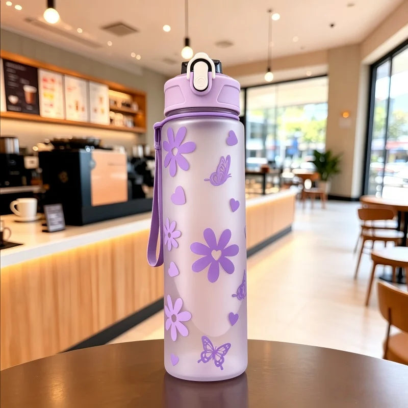 SculptForHer 800ml Sports Water Bottle | Leakproof Gym Bottle with Time Marker & Carry Strap
