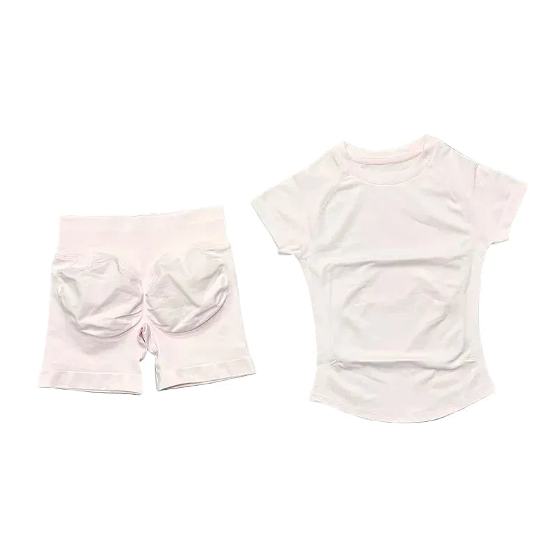 Sculpta™ 2 Piece Seamless Gym Set | Women’s Short Sleeve Crop Top & High Waist Sports Shorts Activewear