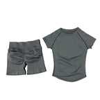 SculptForHer 2 Piece Seamless Gym Set | Women’s Short Sleeve Crop Top & High Waist Sports Shorts Activewear